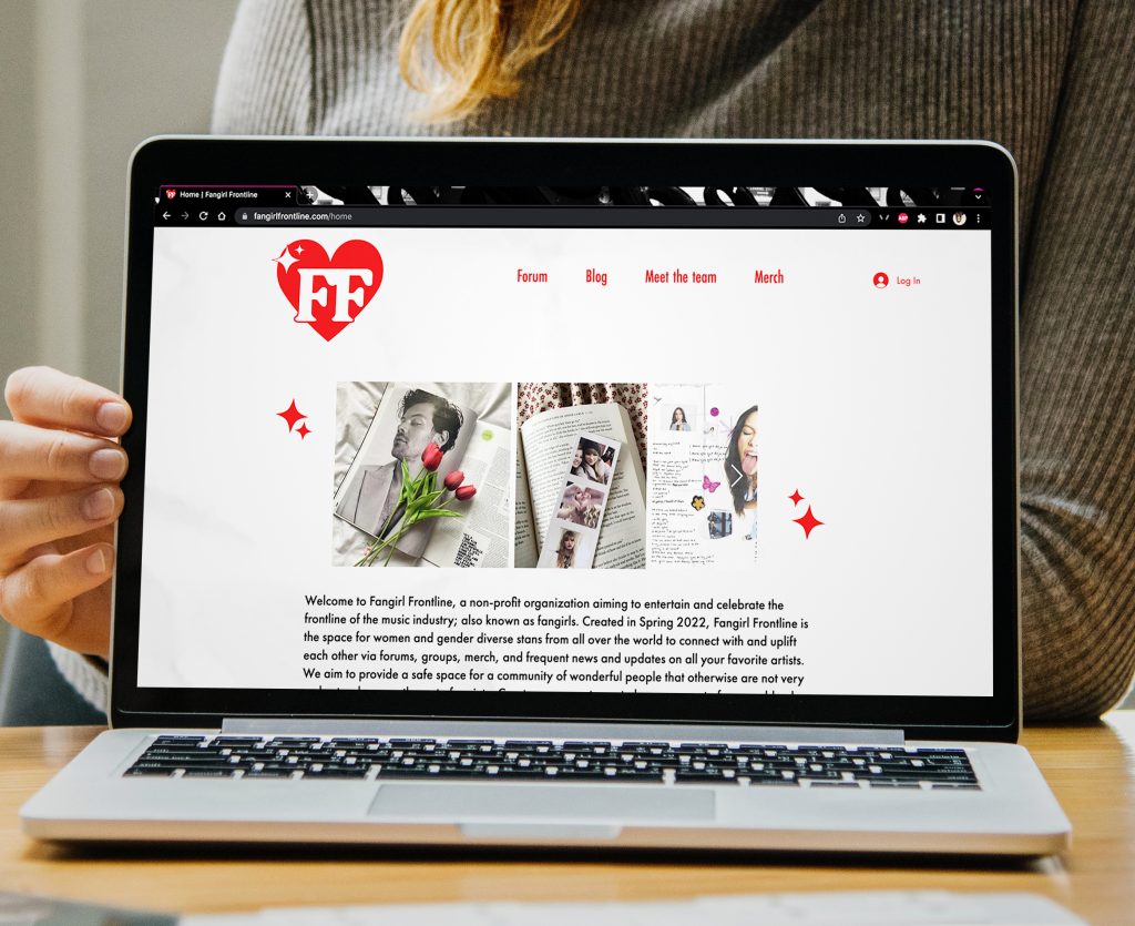 Présentation de la page home du site web de fangirl frontline.